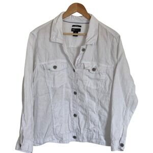 JNY Jones New York Womens 100% Linen‎ White Jacket Size 1X Plus Summer Classic